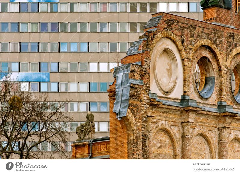 Askanischer Platz with ruins of the Anhalter Bahnhof Old building railway station Monument Facade Window Classicism Contrast War war ruin memorial dunning