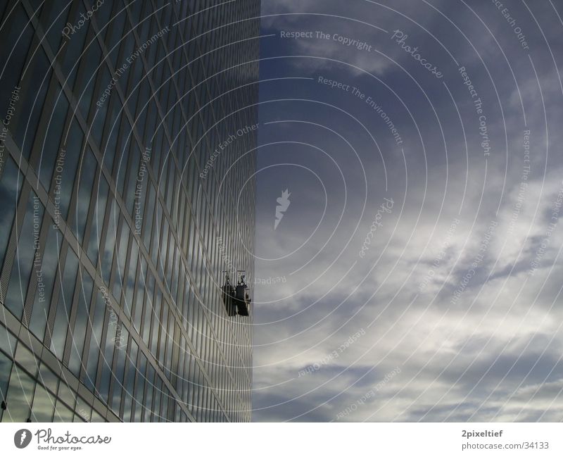 HighLight Munich Business Towers #2 High-rise Might Gray White Window Window cleaner Cleaning Reflection Architecture Sky Glass Tall Gigantic Blue