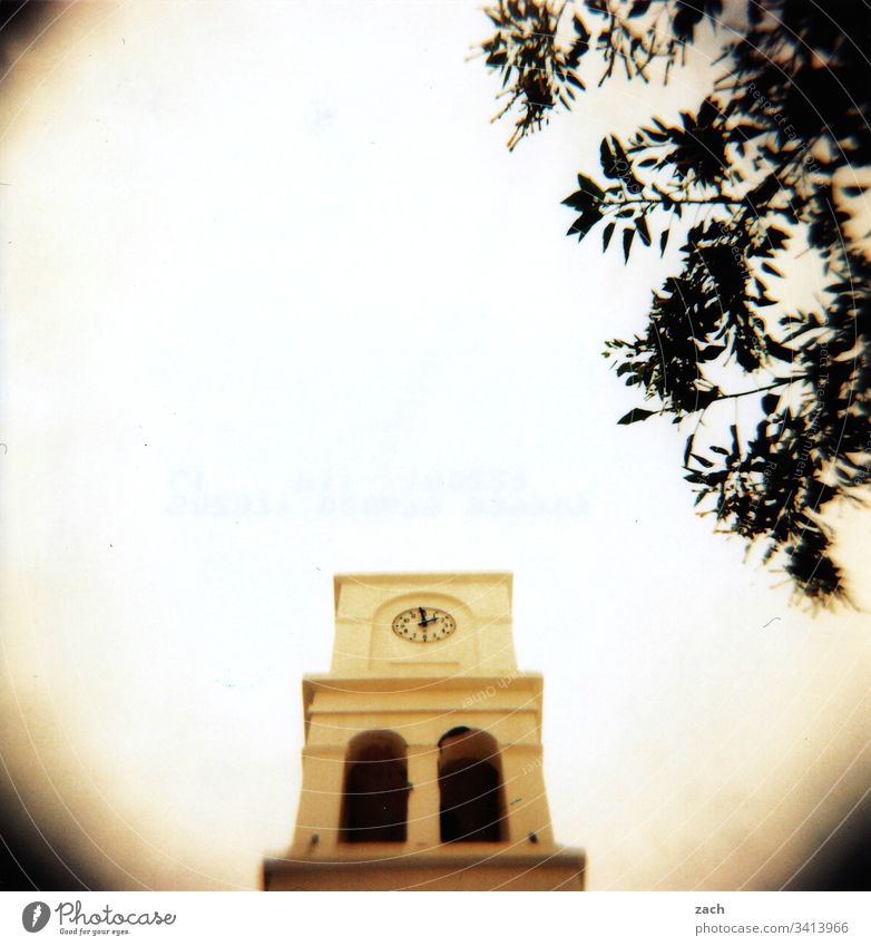 Part of an orthodox chapel in Greece, analog Blur Copy Space top Deserted Holga Exterior shot Lomography Subdued colour Pallid Old Architecture Tower