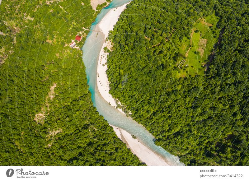 tributary to the Komani Reservoir in Albania River Wilderness Freedom UAV view Lake Mountain Balkans Forest Water Landscape Exterior shot Deserted Nature