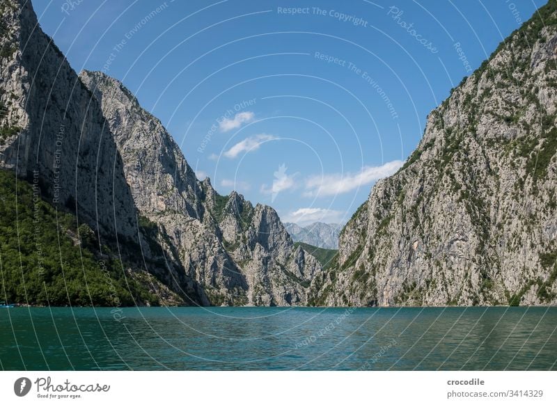 Komani Reservoir in Albania Lake Hydroelectric  power plant Mountain Balkans Forest Water Landscape Exterior shot Deserted Nature Environment Blue Lakeside