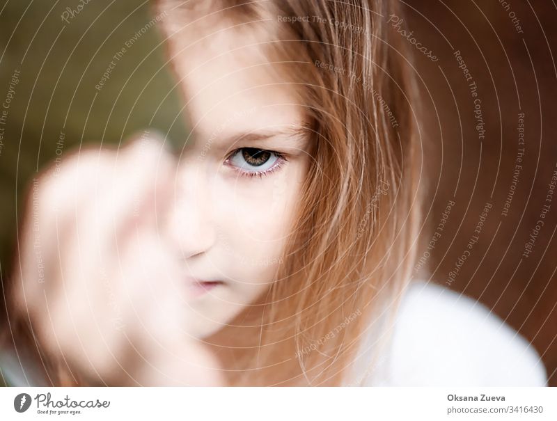 Closeup girl portrait, emotional photo, challenge, protest. beautiful male achievement face casual business young studio symbol woman positive concept female