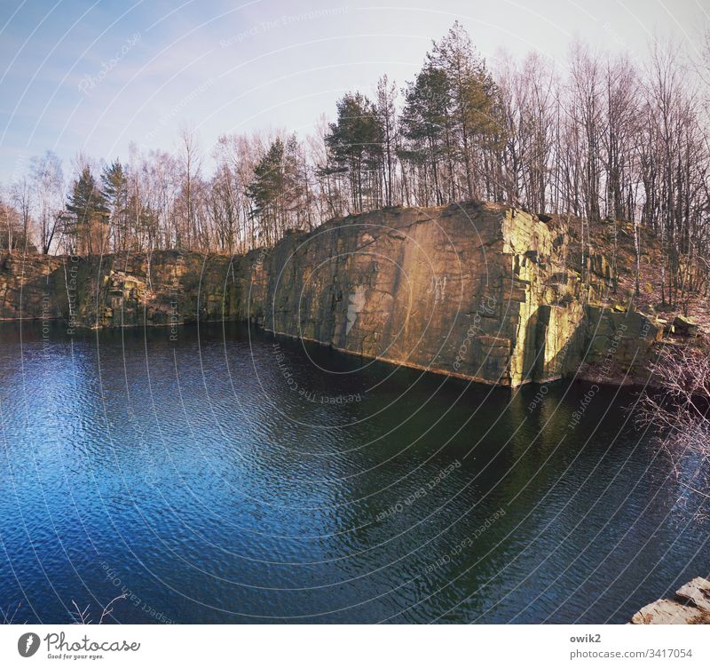 Lusatian granite Quarry Lake rock Granite Lausitz forest Eastern Germany trees tower Steep steep coast Water Panorama (View) Landscape Nature Exterior shot