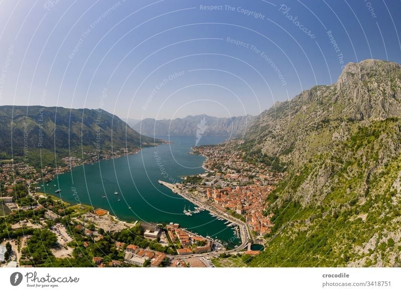 Bay of Kotor with a view of the port and the historic old town motor Old town UAV view Harbour Cruise Montenegro Balkans Travel photography vacation Rock