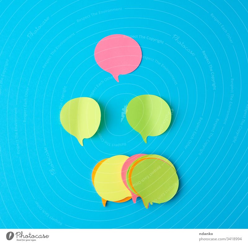 multicolored empty paper stickers in the form of clouds adhesive background blank blue board bubble bulletin business chat colorful communicate communication