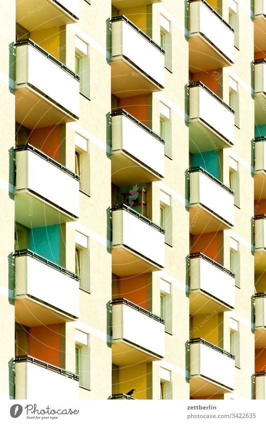 Facade with balconies Architecture on the outside Balcony Berlin city Germany Story Worm's-eye view Capital city House (Residential Structure) Sky High-rise