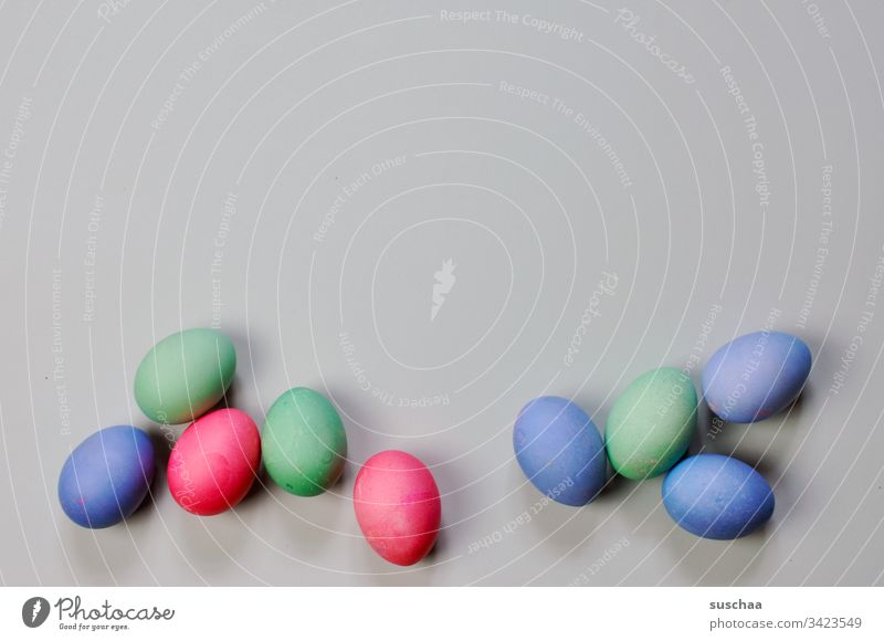 easter eggs on grey background Easter eggs variegated Spring Tradition Feasts & Celebrations Design Minimalistic Simple Decoration simple background Copy Space