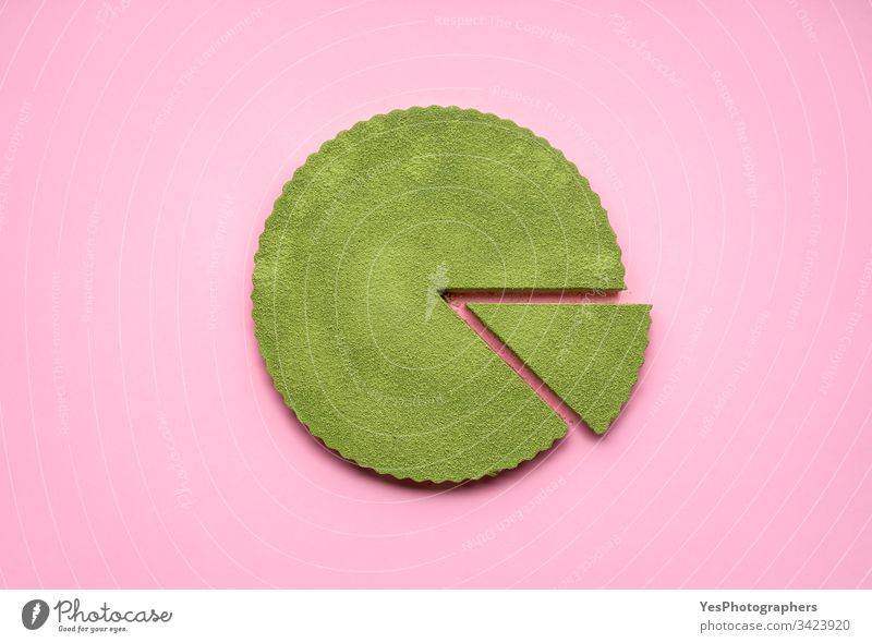 Matcha cheesecake on pink background. Single slice of cake above view cheesecake tart colorful confectionery creamy delicious dessert flat lay food green