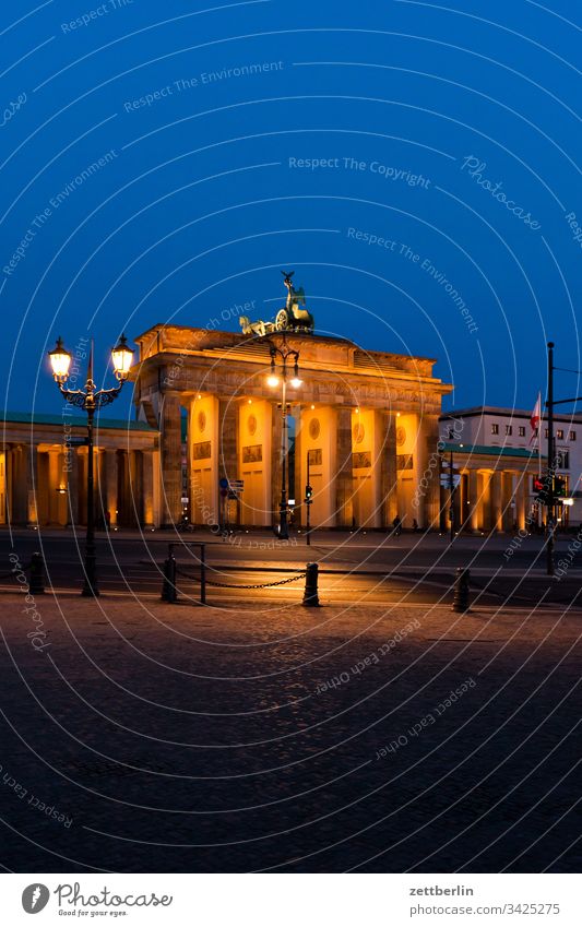 Brandenburg Gate in the evening Evening Berlin Dark Twilight Capital city Sky Classicism langhans Quadriga Column Landmark Places Deserted Copy Space