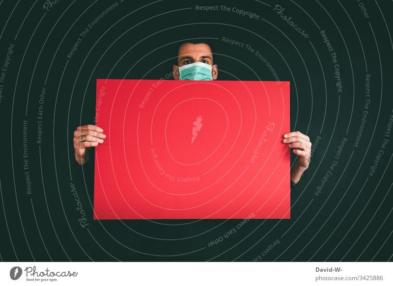 Coronavirus Information sign Respirator mask man Attention Danger coronavirus Virus Mask guard sb./sth. indicative Infection Healthy Risk of infection