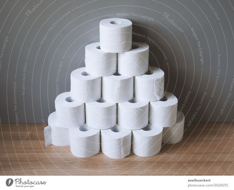 stacked and hoarded of toilet paper rolls many panic buying hygiene bathroom tissue stockpile TP supply loo personal hygiene shortage toiletpaper corona virus