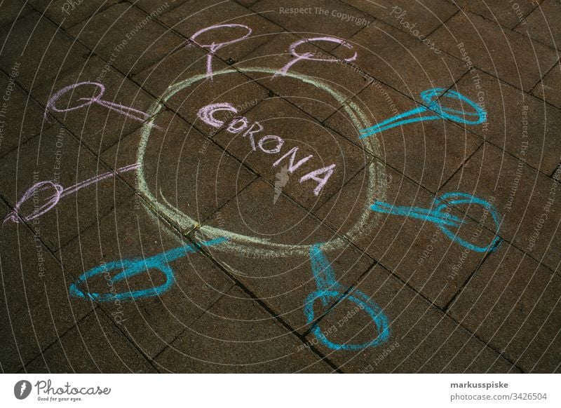 Symbolic chalk painting CORONA Virus Alarm Dangerous Corona virus coronavirus coronavirus SARS-CoV-2 corona crisis symbolic Chalk drawing Letters (alphabet)