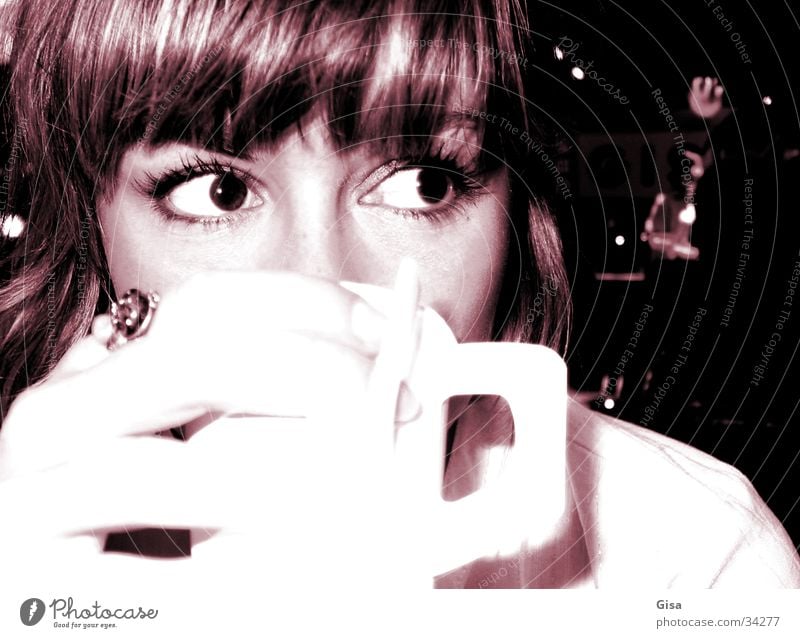 Coffee Paulina Woman Hand Beverage Cup Drinking Beautiful Night Face Eyes