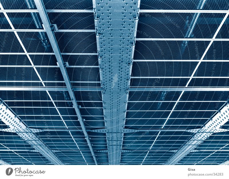 Bridge blue Construction Iron Skeleton Grid Metal Rivet bottom Structures and shapes Line