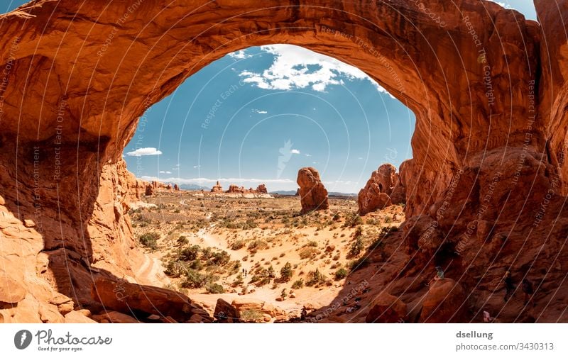 View from the Double Arch in Arches National Park Expedition Climate change Utah Formation Arched bridge Brilliant Bright West Warmth Vacation destination