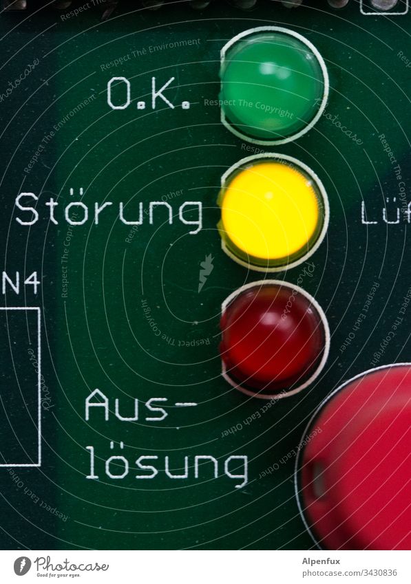 Fault ! Disturbance Colour photo Warn Warning label Sign Deserted Characters peril System fault Safety Dangerous Caution Yellow Clue Threat Circuit board