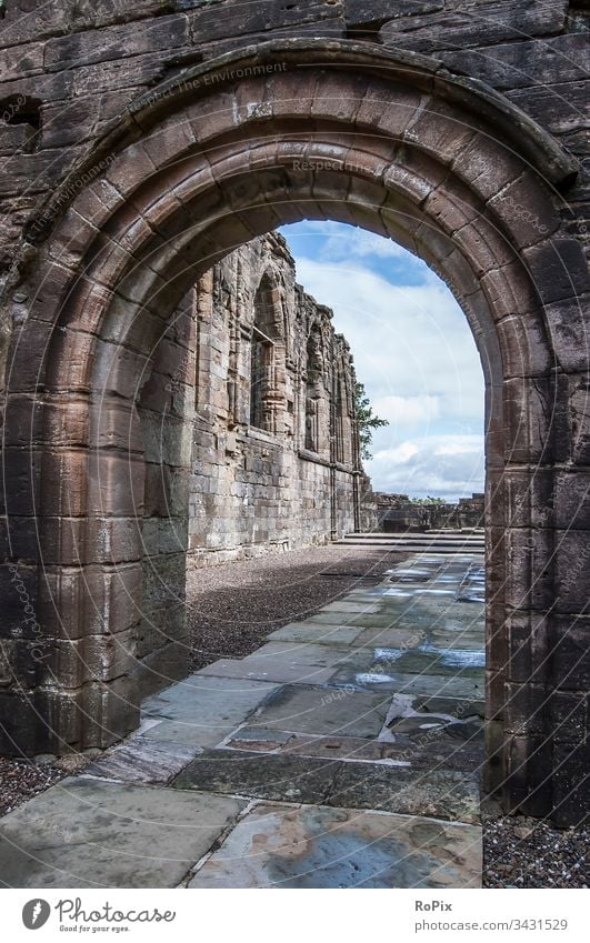 Historic church in the Scottish Highlands. Door Wall (barrier) abbey scotland Wall (building) Fortress Natural stone wall door Building