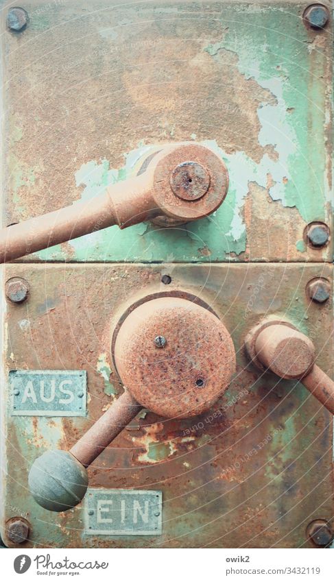Leverage Law Switch Old Rustic Simple Decide Metal Technology Colour photo Deserted Detail Industry Energy industry Green Subdued colour Electrical equipment