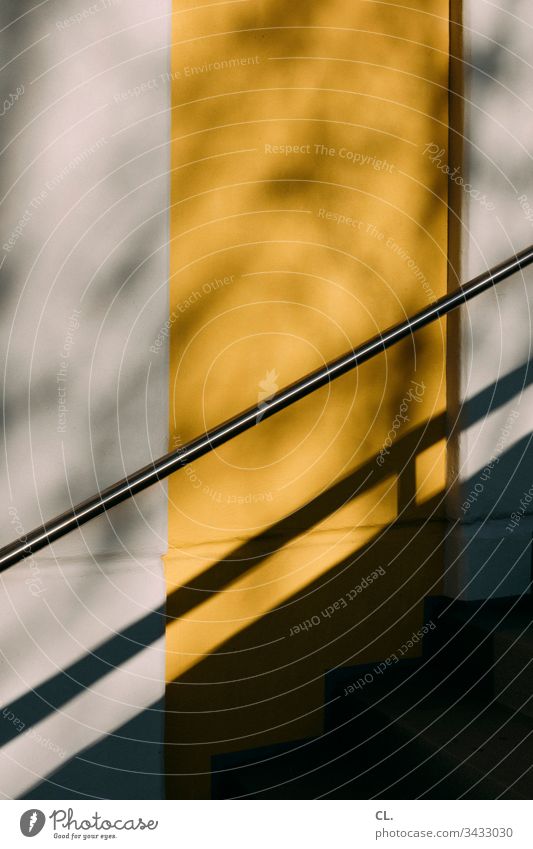 handrail of a staircase Wall (building) Stairs Abstract abstraction Yellow Metal Concrete Colour photo Architecture Exterior shot Gray Deserted