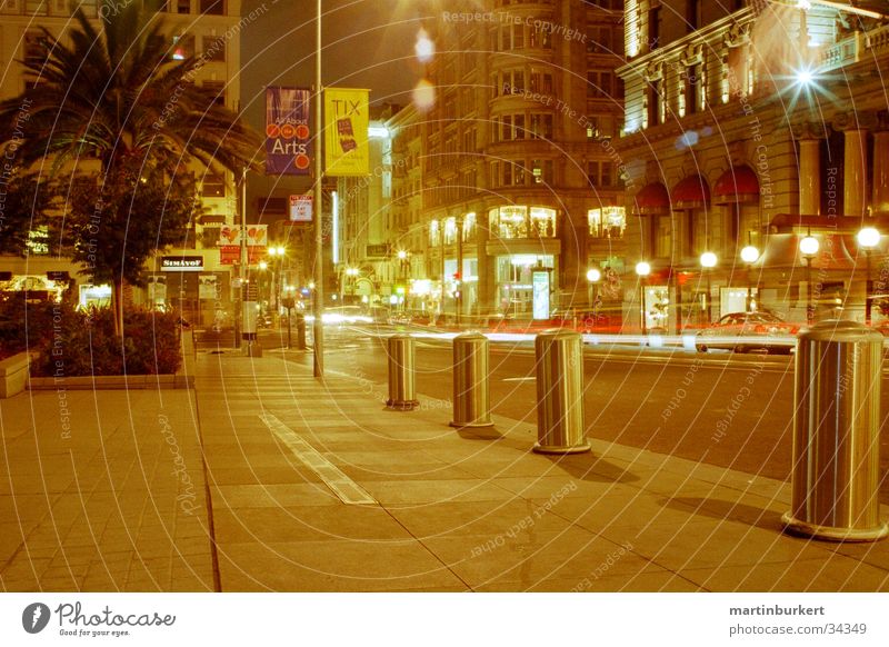 San Francisco at night Night California Transport Sidewalk Tracer path Lamp North America Union Square Street Light Car