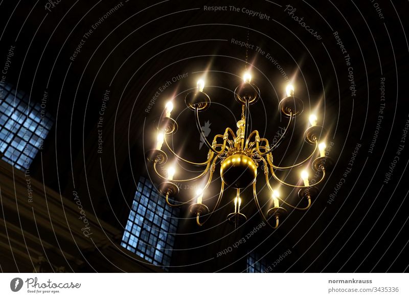 Ceiling light in a church Chandelier Hanging lamp interior lighting ceiling light Lamp Electric Lighting vintage Classic luminescent from below Church rays
