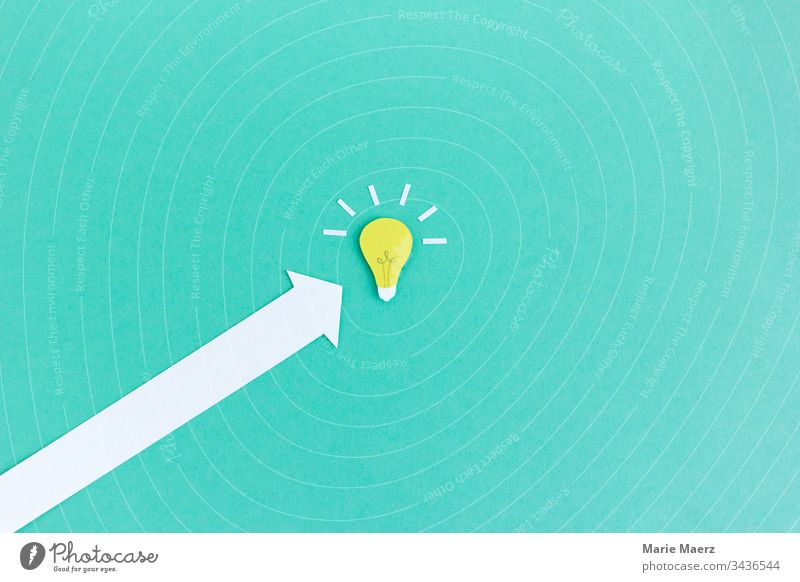 Quick to the idea | arrow to the bulb Success Idea Inspiration Neutral Background Know Electric bulb Think Curiosity Advancement Creativity Planning Education