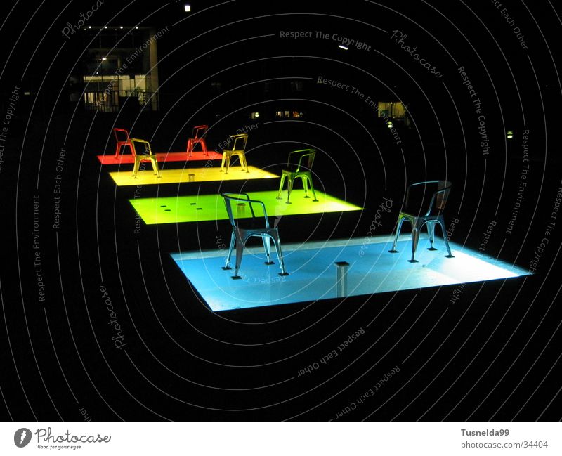 FH Pforzheim at night Night Green Yellow Red Architecture Chair Blue fh