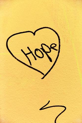 Hope, hope. A jewel on the wall of a house in difficult times of a pandemic, personal hardship, corona crisis or illness. Concern for survival combined with the comfort of hope and love. Heart as the source of