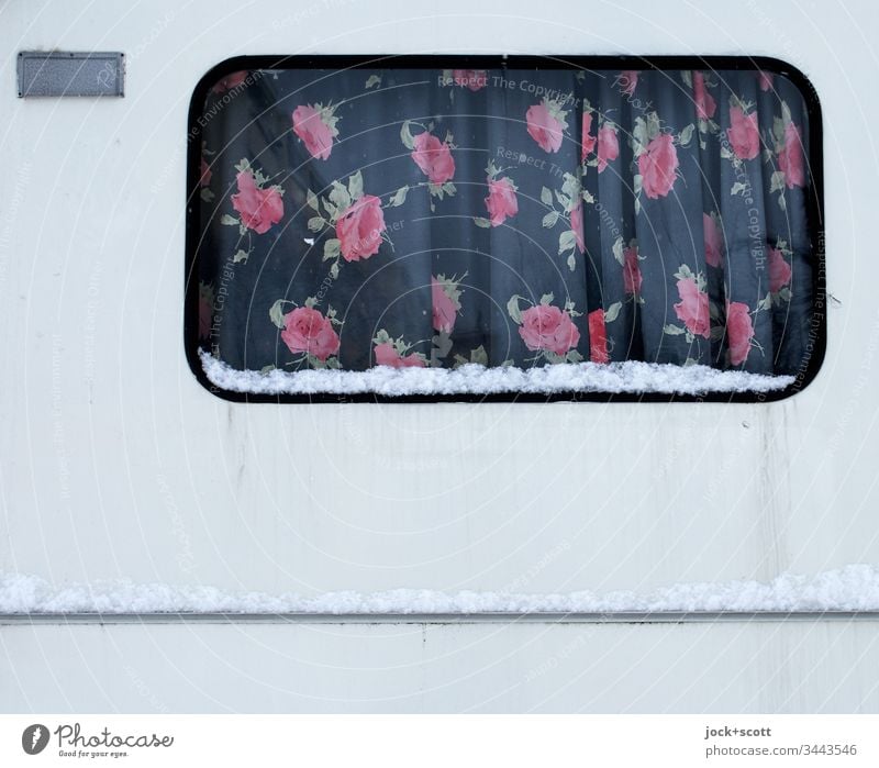 Floral curtain for caravan, comfortable for on the road and at home Drape Caravan Window Camping Trashy Lifestyle Retro Snow Neutral Background Subdued colour