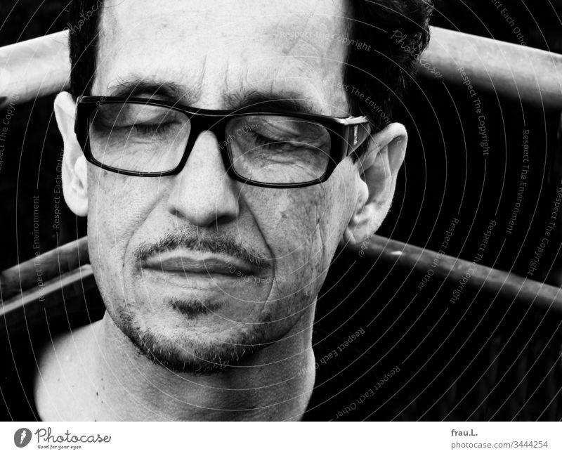 "Please, a moment's silence," the man asked before throwing himself back into the ring of everyday life. Man tired Eyeglasses Portrait photograph Attractive