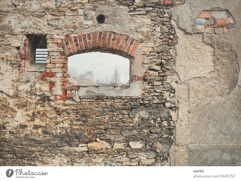 Demolition romance Wall (barrier) Wall (building) Facade Old Demolition house Hatch Colour photo Deserted House (Residential Structure) Day Window Building