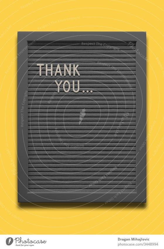 Black message board Thank you on the yellow background alphabet announcement art banner black border card clipboard concept decoration decorative design