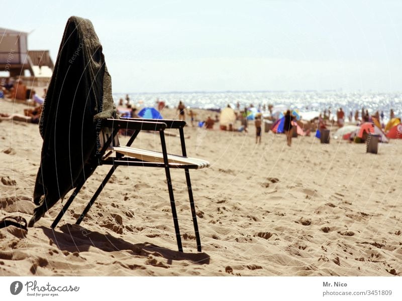 beach life Chair Beach Sand Vacation & Travel Beautiful weather Summer Sit Coast Ocean Relaxation Summer vacation Landscape Tourism Sky North Sea beach