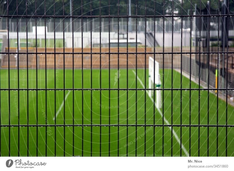 Game operation set Deserted Exterior shot Detail Sports Training Grass surface Penalty area National league Soccer Goal Green Sporting Complex Foot ball