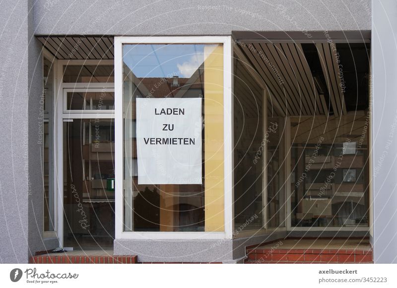 German sign reads store for rent shop lease german shopfront storefront window building house property architecture germany empty real estate realty abandoned