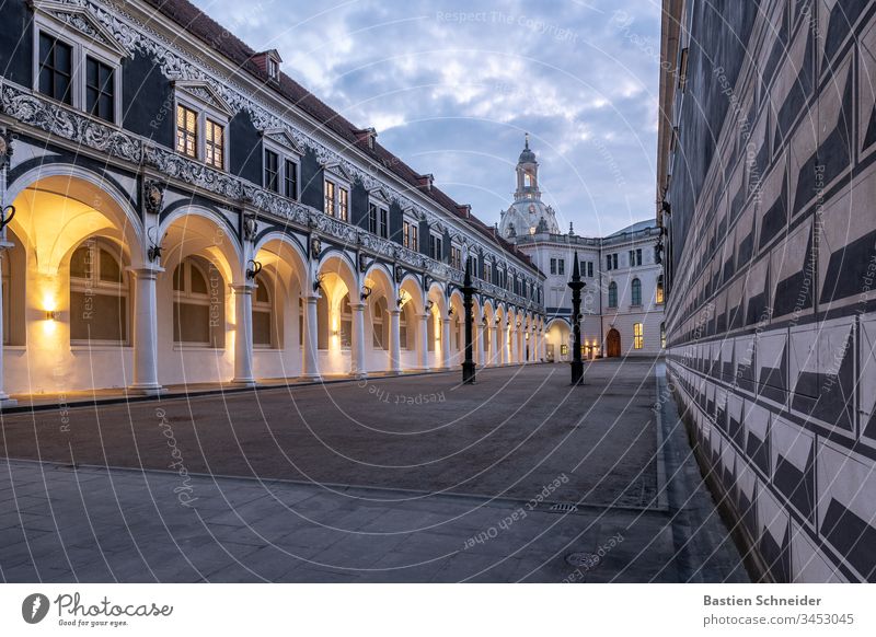 Stallhof Dresden, Saxony, Germany green vault Window Facade Worm's-eye view Tourism Travel photography Elbufer Residenzschloss Classical Capital city Culture