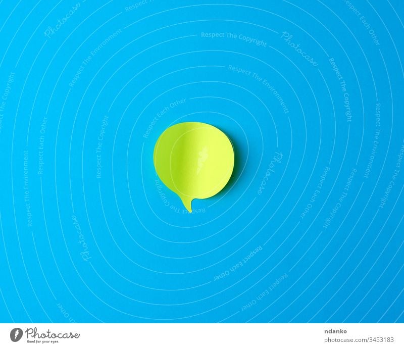 green empty paper sticker in the form of cloud on a blue background adhesive blank board bubble bulletin business chat communicate communication concept
