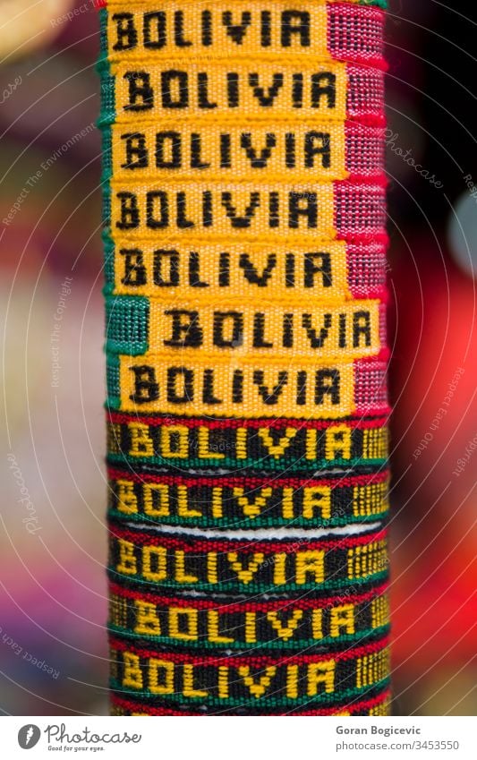 Colorful souvenirs on the market in Copacabana, Bolivia america american andean andes artisan authentic bolivia bolivian cloth color colorful copacabana craft