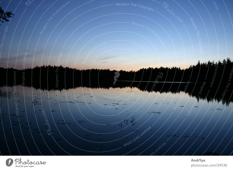 Midsummer_Sweden Lake Night Reflection midsummer Water Landscape Nature Blekinge Holmsjö Blue Sky