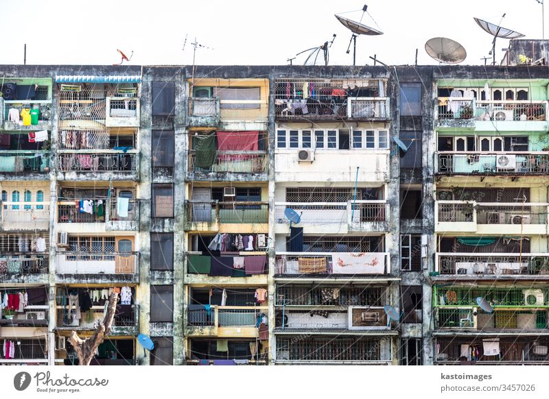 Block of flats in Yangon, Burma. block of flats Town house (City: Block of flats) House (Residential Structure) Window Living or residing Downtown
