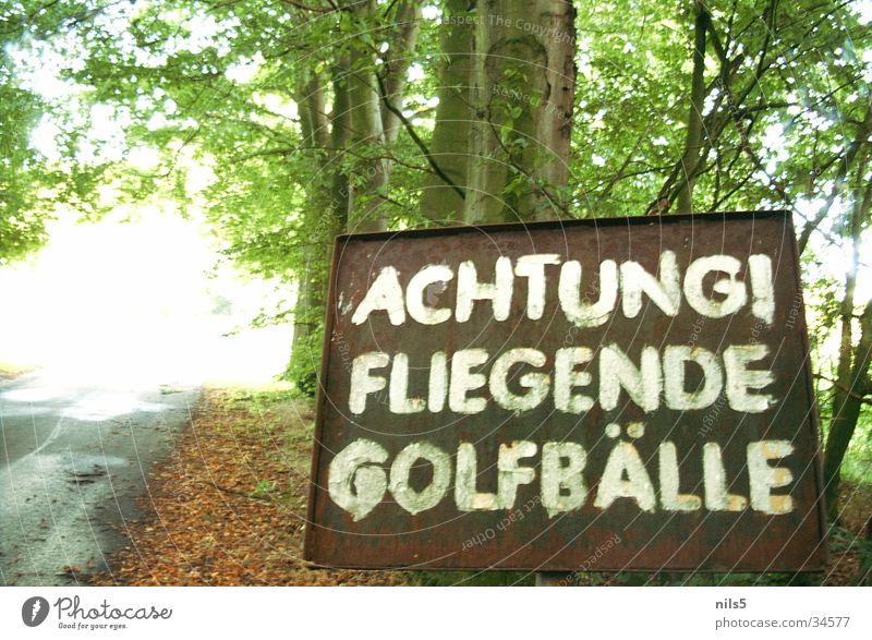 Flying golf balls Forest Dangerous Sports Golf Ball danger sign Respect Caution Threat Signage Exceptional