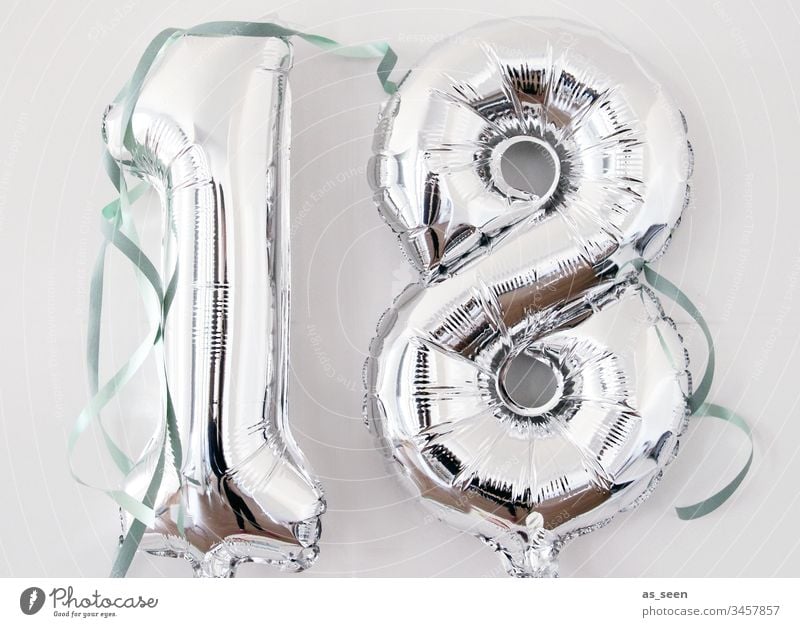 18th birthday Youth (Young adults) Balloon Silver Packing film Birthday Paper streamer Feasts & Celebrations Party Colour photo Happiness Interior shot