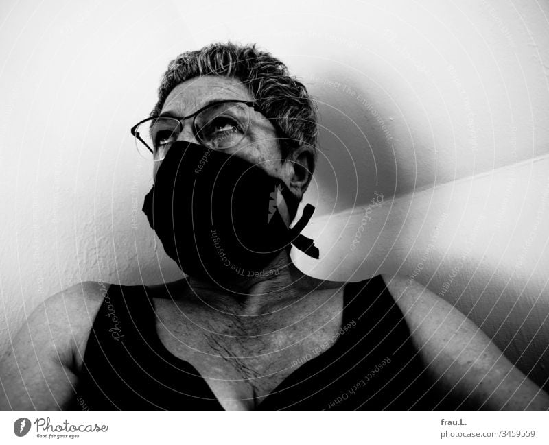 Not only that the picture editor had messed her up pretty badly, somehow it smelled funny under the breathing mask. Woman Respirator mask Braille Old wrinkled