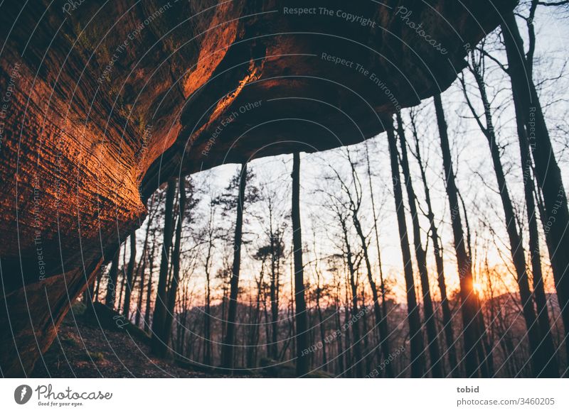 Colourful sandstone in the idyllic evening light Nature Rock Ledge huts Sun Sunlight Idyll Colour photo Landscape Beautiful weather Horizon Sandstone Twilight