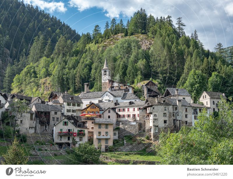 A village in the Val verzasca in Ticino, Switzerland Canton Tessin Exterior shot Colour photo Lavertezzo Nature Deserted Landscape Alps Europe River bank