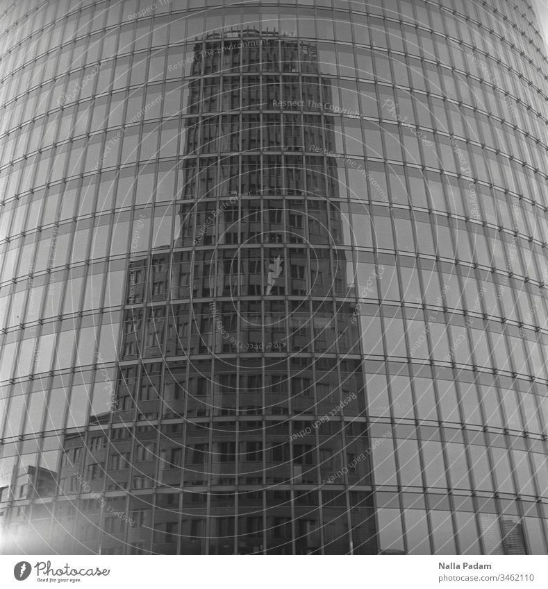 Reflection of a high-rise building in another one and that in the middle of Berlin reflection Kollhofftower DB Tower High-rise High-rise facade Tall