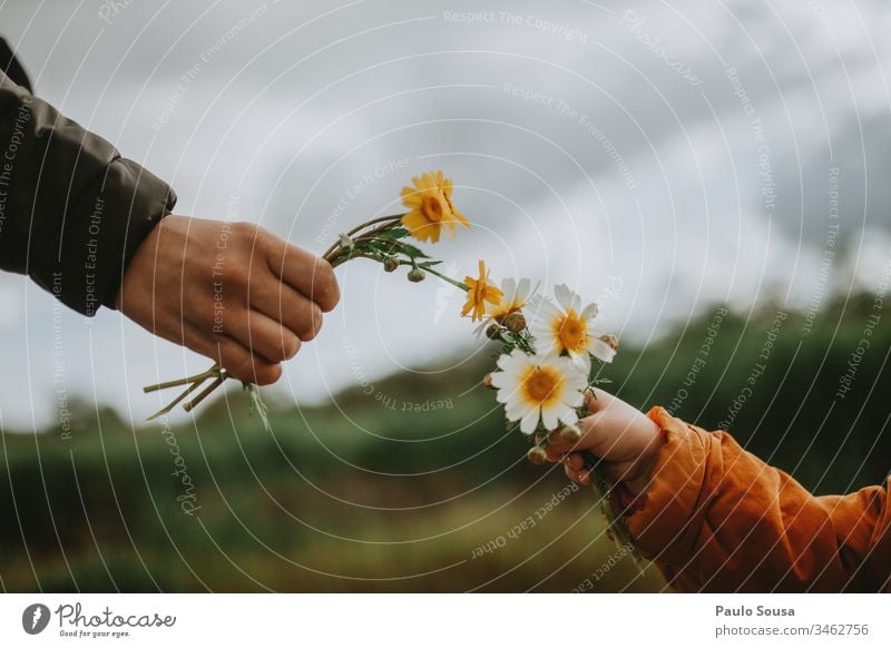 Mother and Daughter holding flowers Spring Spring flower Spring fever Colour photo Flower Nature Plant Exterior shot Blossom Day Spring flowering plant Natural