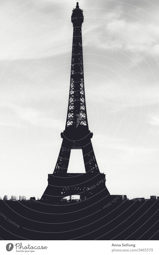 Eiffel Tower as silhouette in black and white eiffel tower Paris Historic Architecture Landmark Monument Town Manmade structures Steel Tourism Deserted