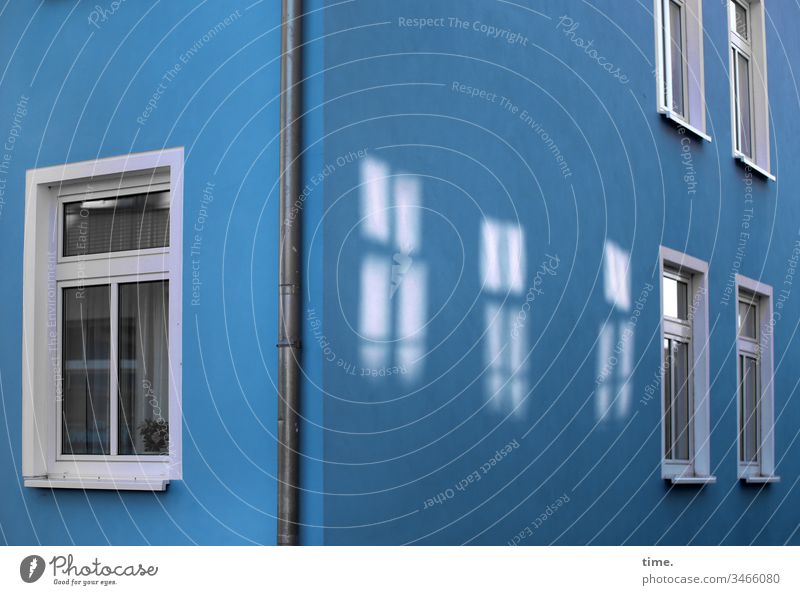 cinema House (Residential Structure) Window Blue Wall (building) Downpipe Downspout reflection Patch of light somber discovery vivacious house corner urban