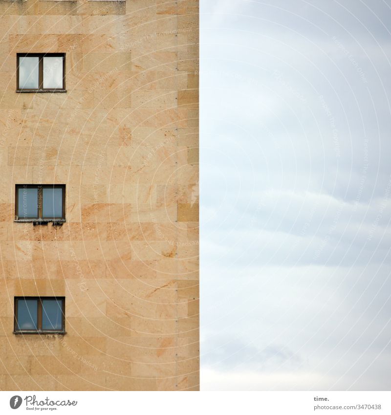 hilarious Sky Sky blue Clouds lookout House (Residential Structure) Window High-rise Building Wall (building) Stone Wall (barrier) reflection Architecture